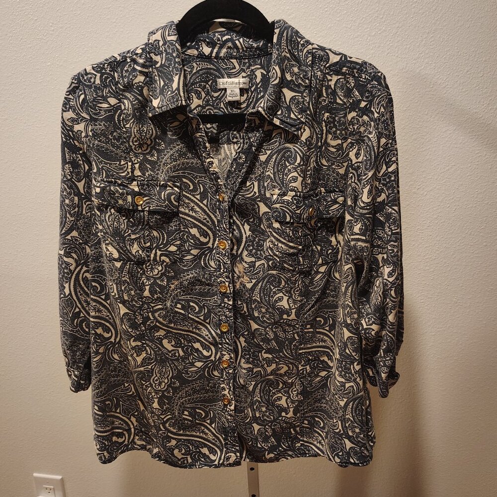 Croft & Barrow Women's Button Front Blouse Size XL Linen Rayon Collared